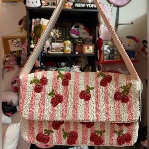Marshalls Pink & Cream Beaded Cherry Shoulder Bag